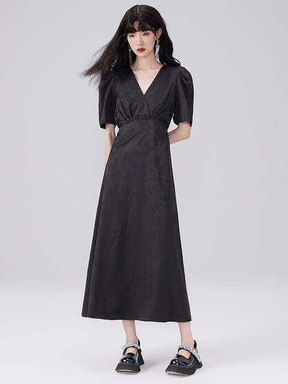 V-neck Waist Shape Jacquard Dress