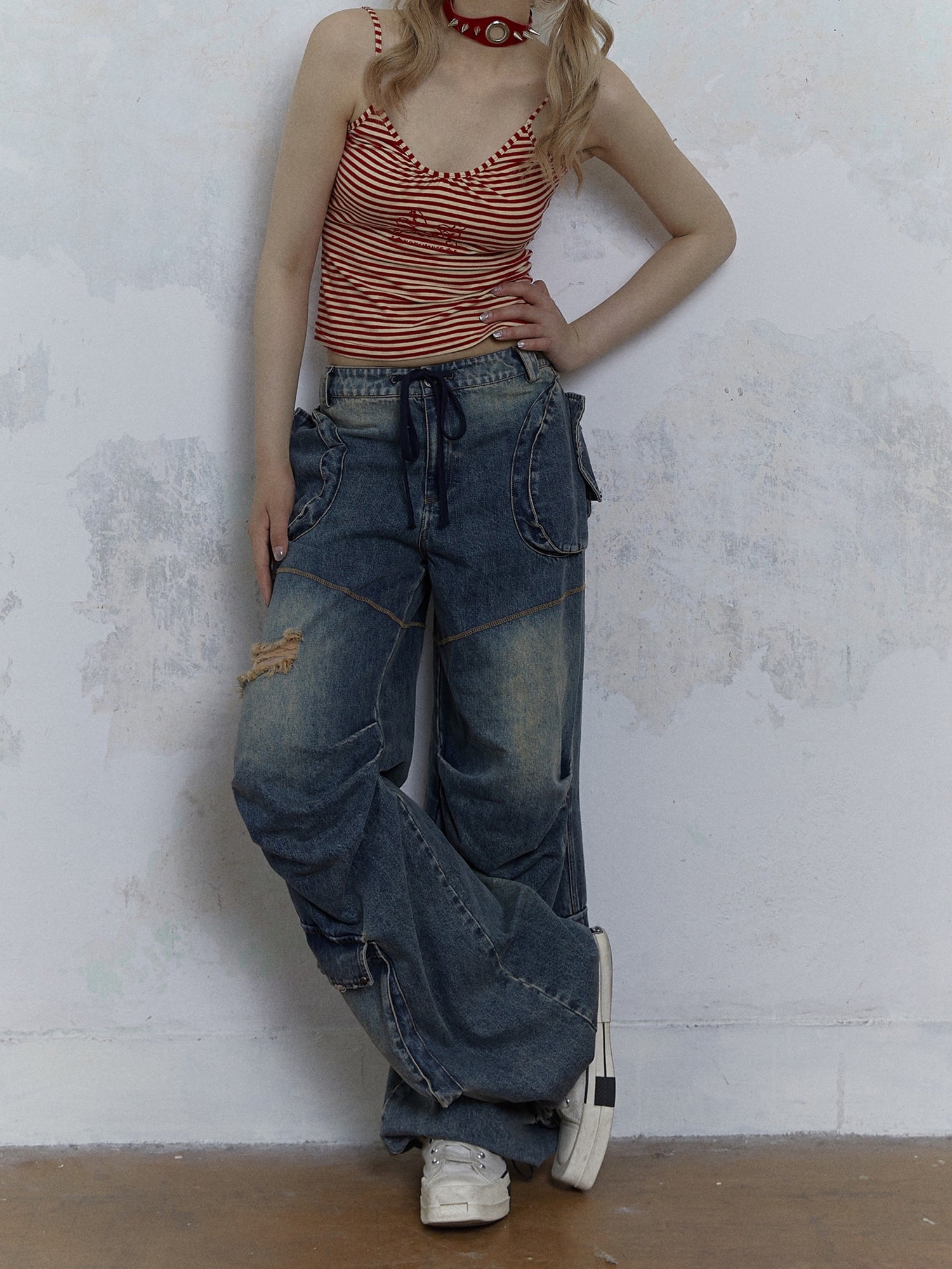 Washed Old Loose Wide-leg Denim Pants