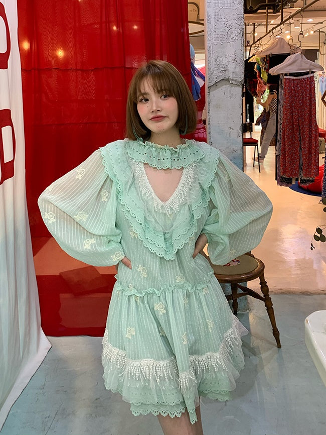 Balloon Sleeve Frill Fluffy Dress