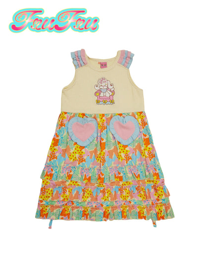 Knitted Splicing Embroidered Printed Sleeveless Dress