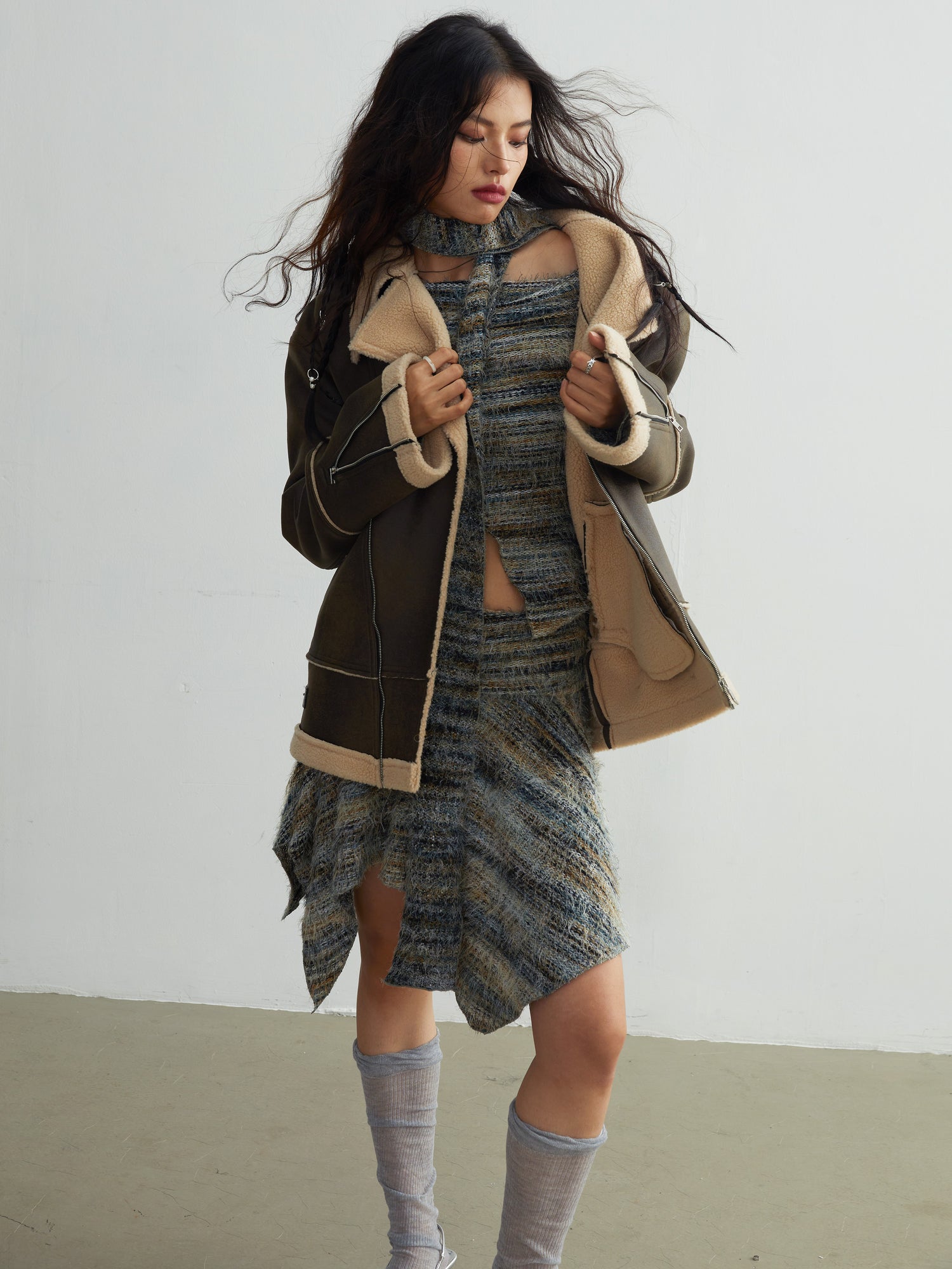 Wide-shoulder Imitation Lamb Fur Coat