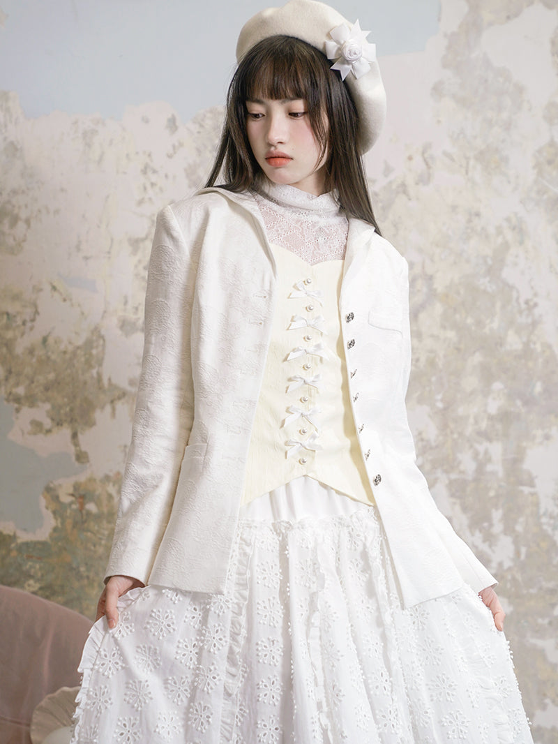 Slim Sailor Collar Rose Jacquard Jacket