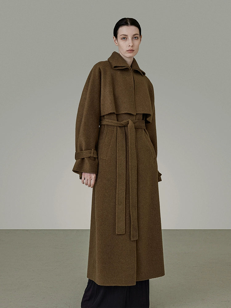 Fake Two-piece Double-sided Cape Design Long Coat