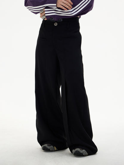 Front Pocket Draped Loose Straight Pants