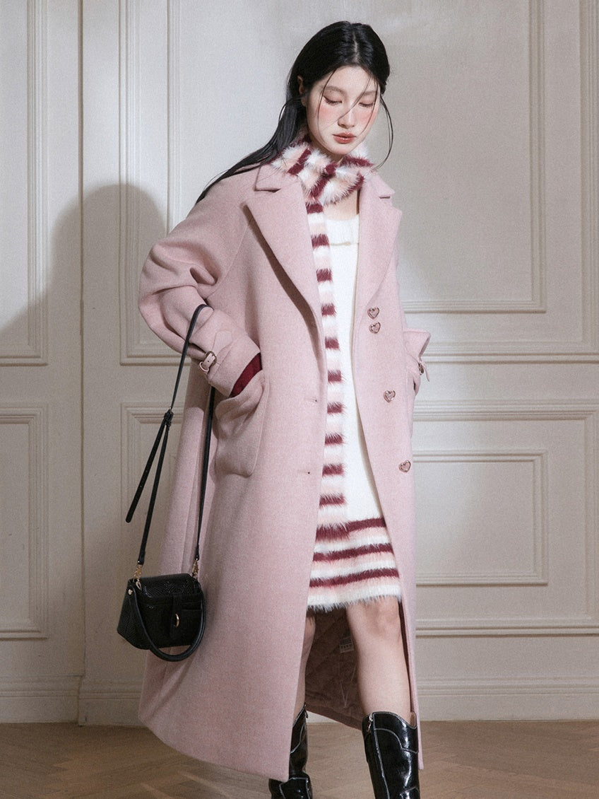 Removable Knitted Collar Long Coat