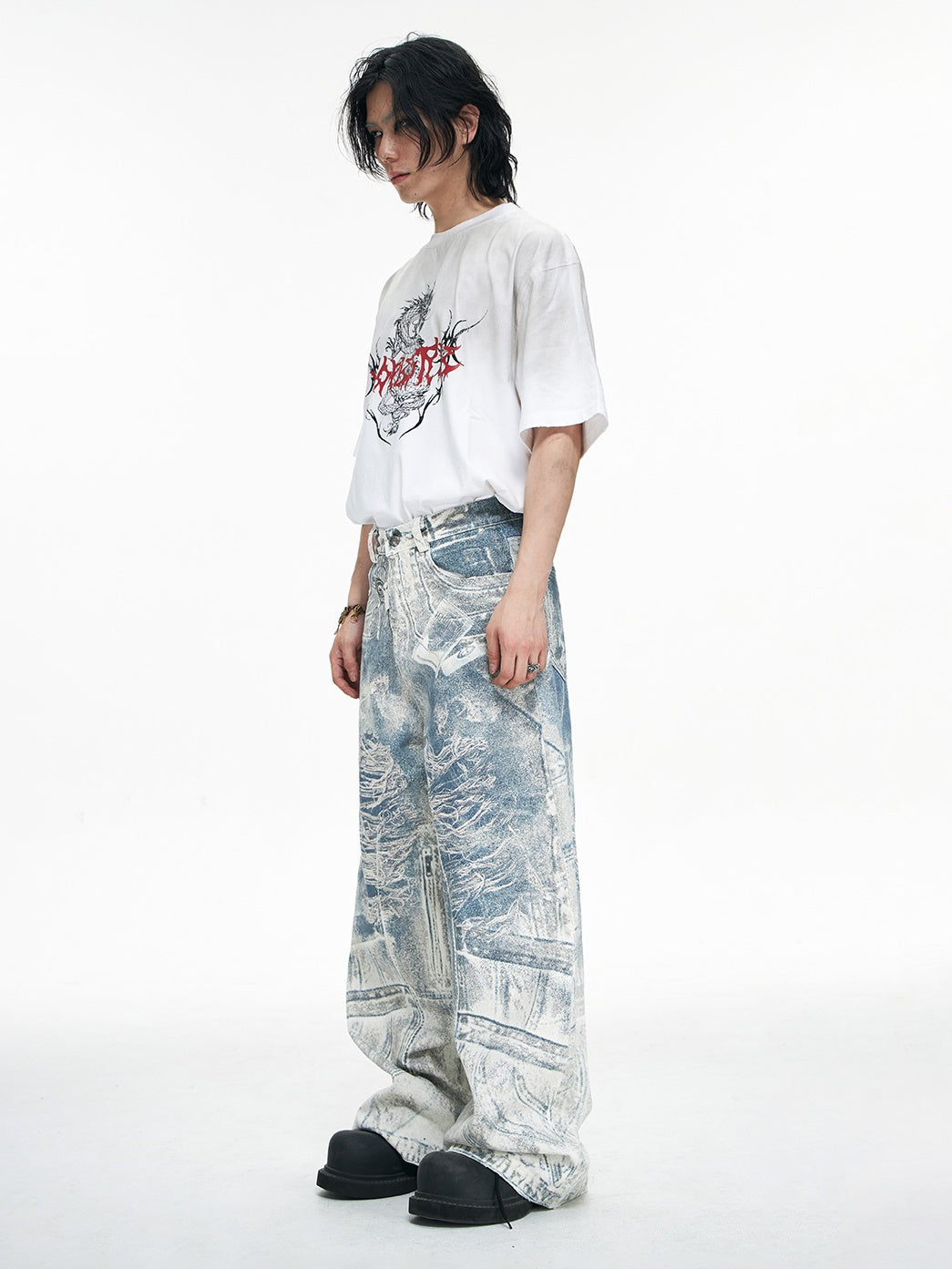 Vintage 3D Printed Keychain Baggy Wide Leg Jeans