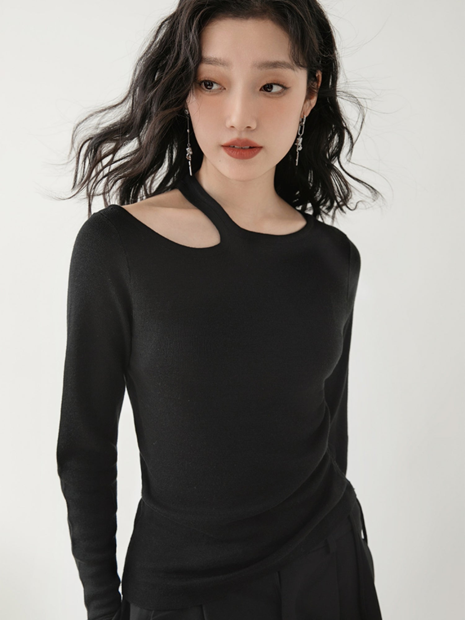 Hollow Side Drawstring Knitted Bottoming Top