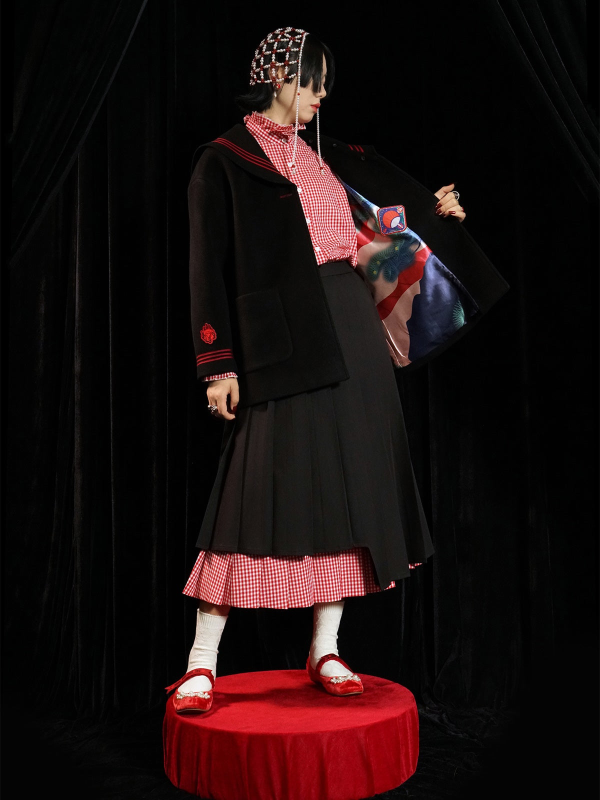 Double-sided Sailor Collar Woolen Coat