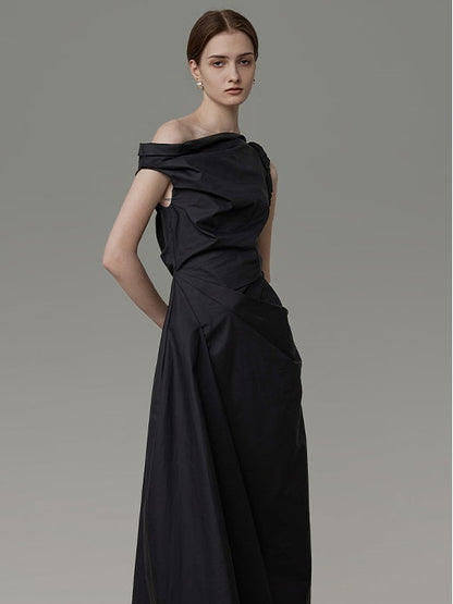 Asymmetry One-Shoulder Drape Long Dress