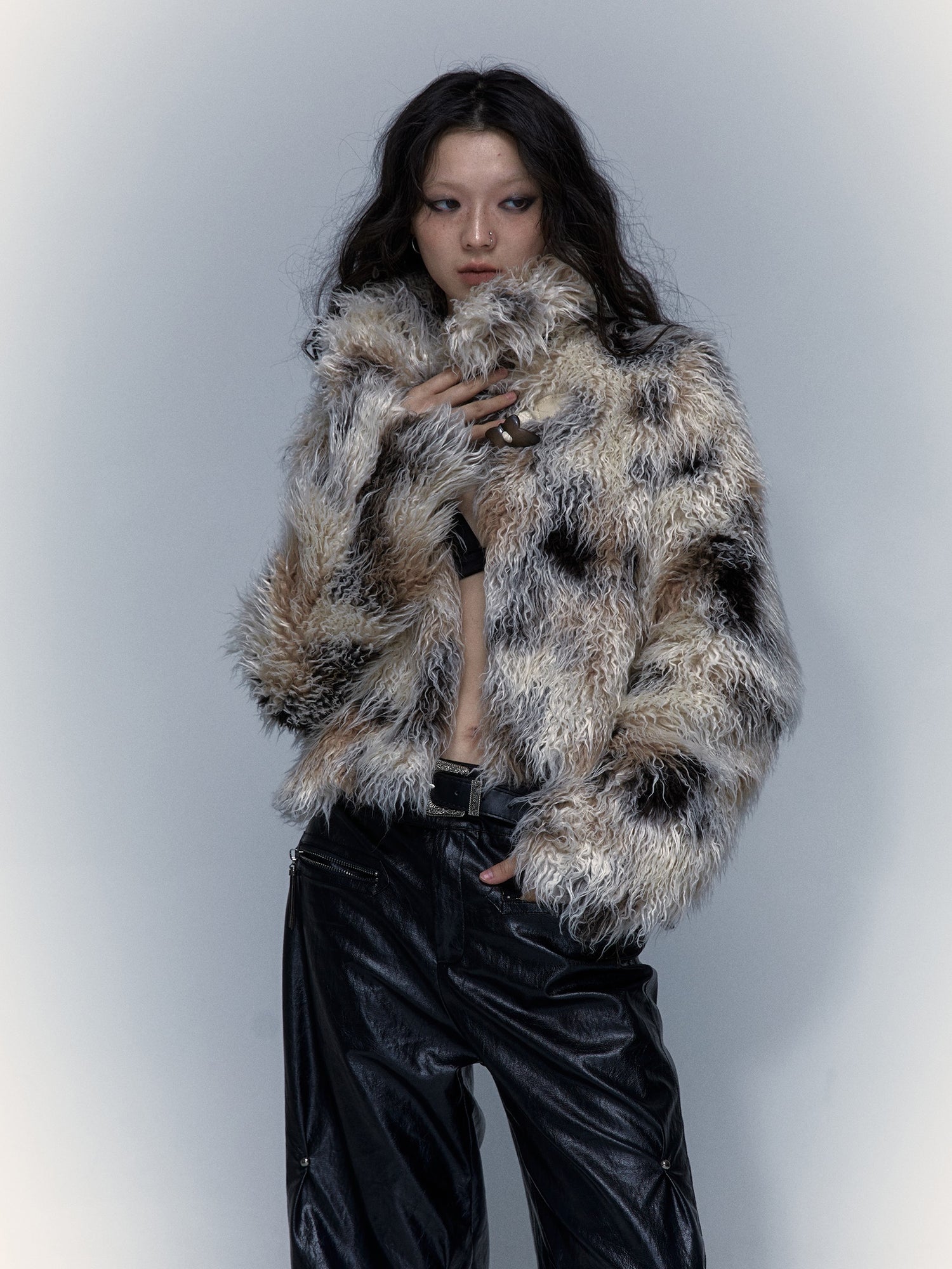 Smudged Design Short Eco-Friendly Fur Coat