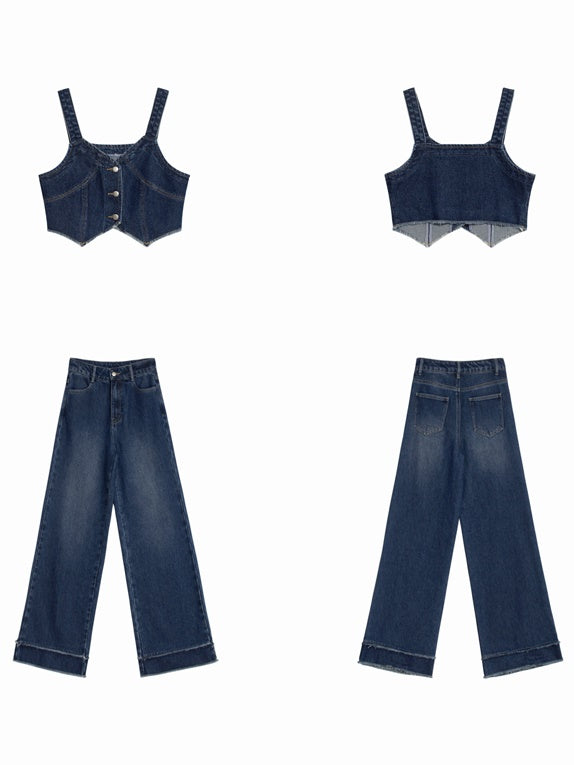 Denim Camisole Vest &amp; Jeans Set-up