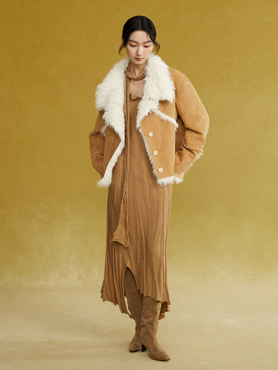 Split Lapel Short Fur Coat