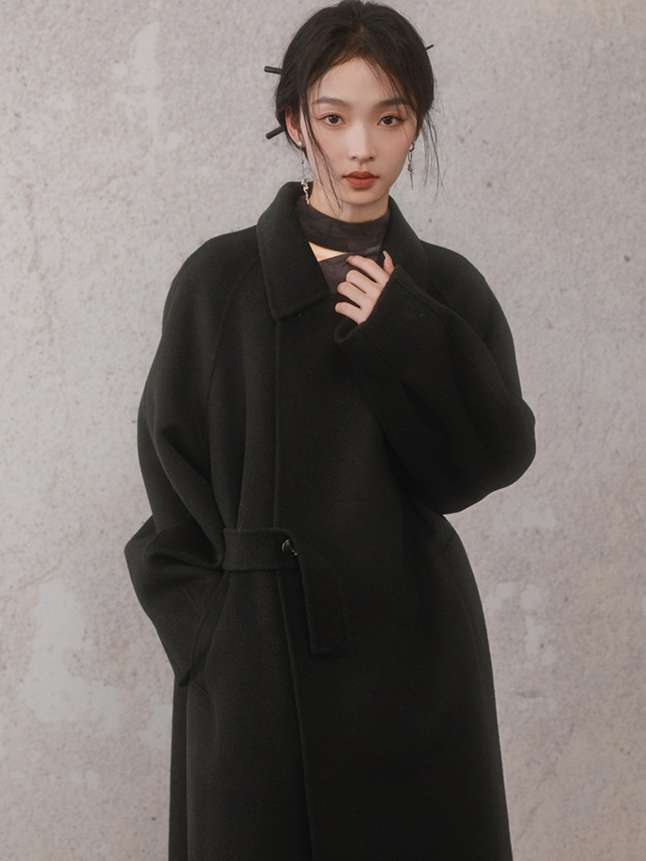 Side Button Double-sided Raglan-sleeve Coat