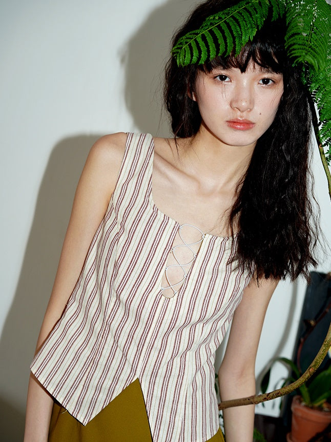 Patchwork Fake Two-Piece Design Vest Cutout One-piece