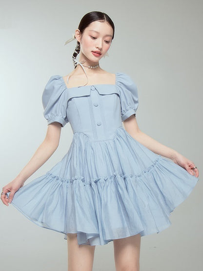 Puffy Square Collar Princess Puff Sleeve Dress