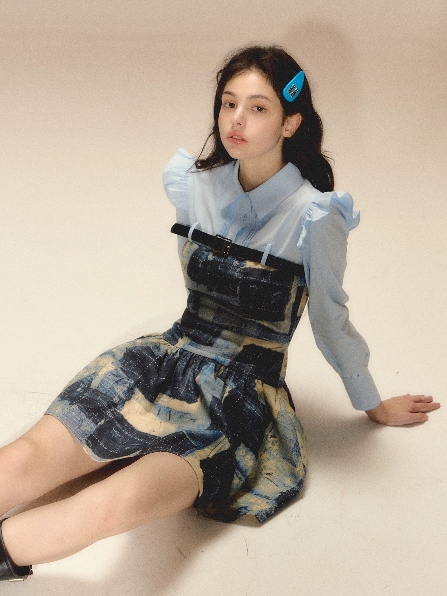 Denim Splicing Belt Design Shirt Dress