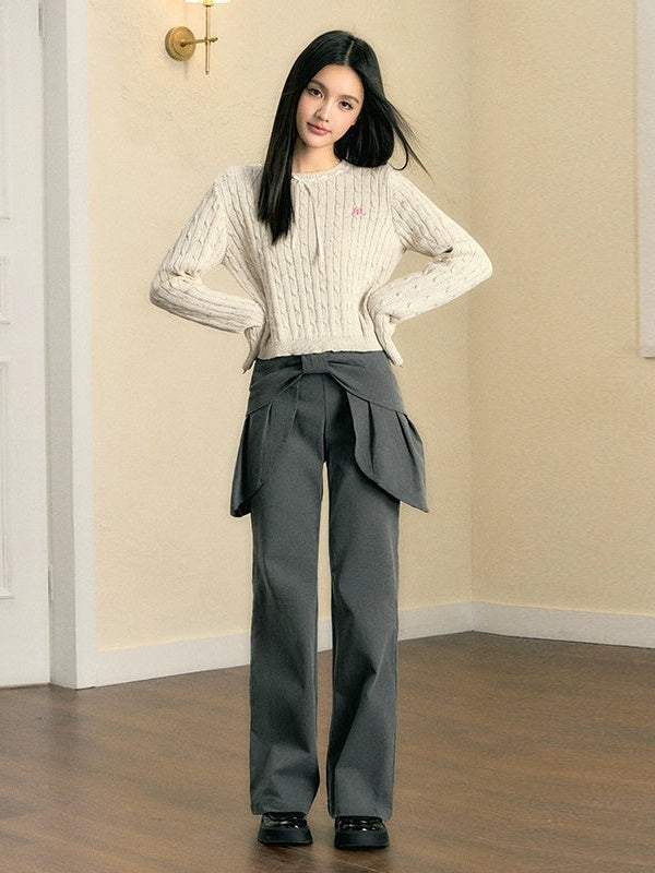 Ribbon Twist Long Sleeve Loose Knitted