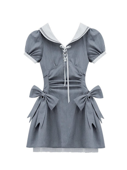 Sailor Collar Ribbon Waist One-piece