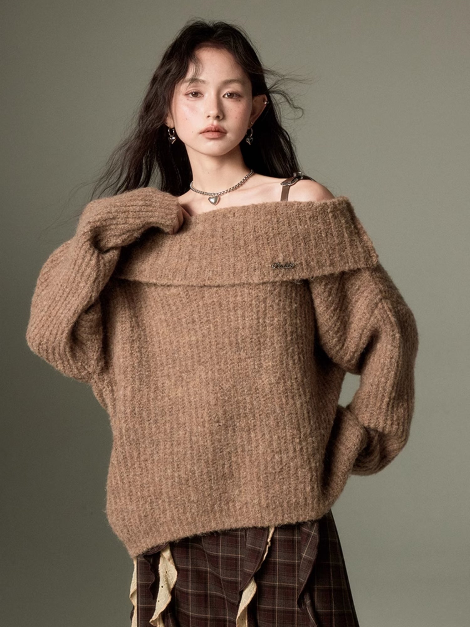 One-shoulder Strap Loose Sweater