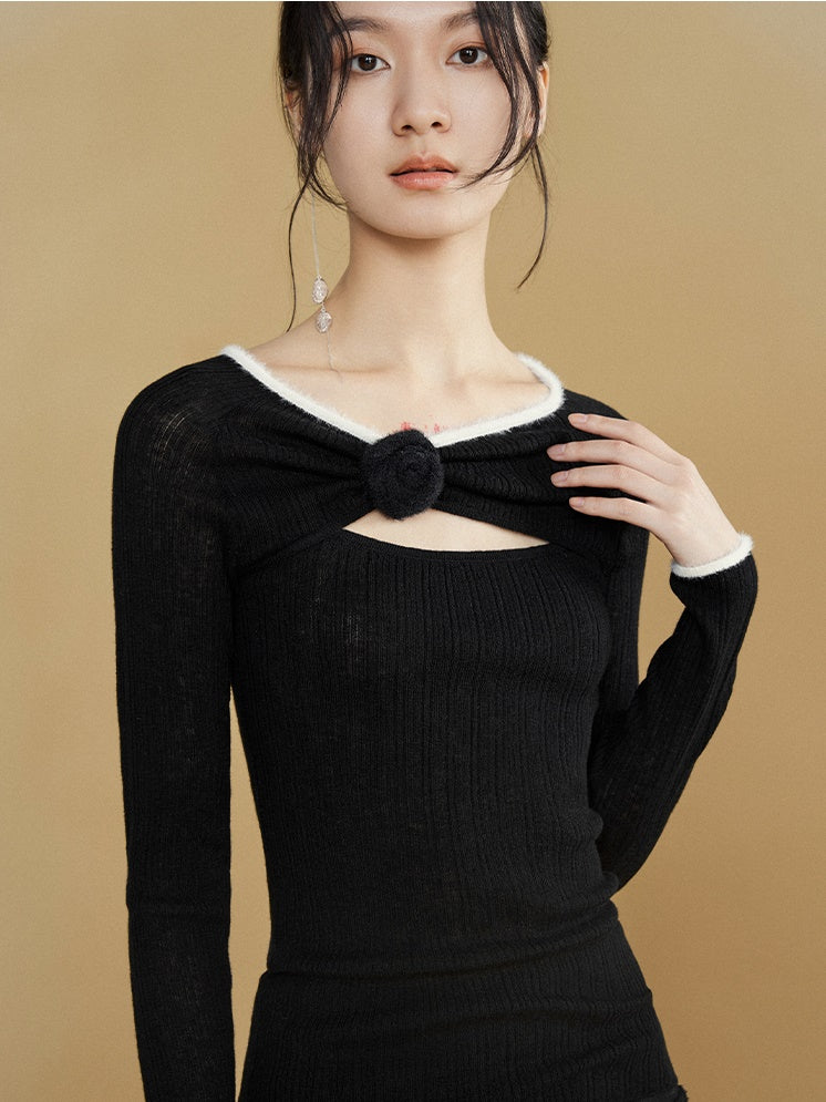 Imitation Mink Fur Stitched One-shoulder Bottoming Sweater