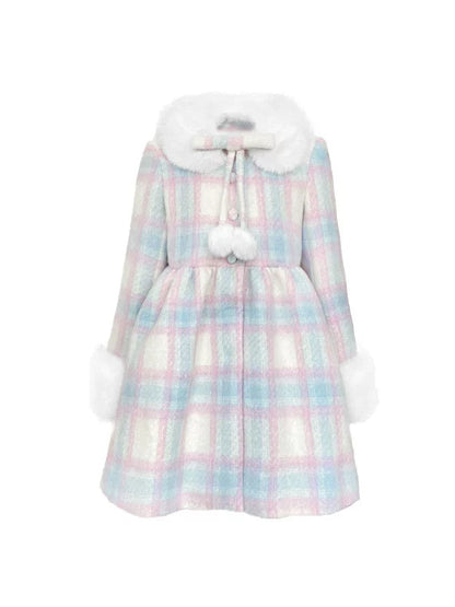 Plaid Fur Collar Detachable Mid-length Coat