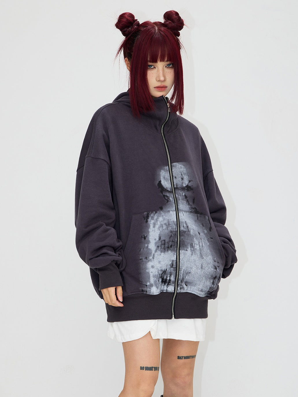 Blurred Portrait Print Zipper Hoodie