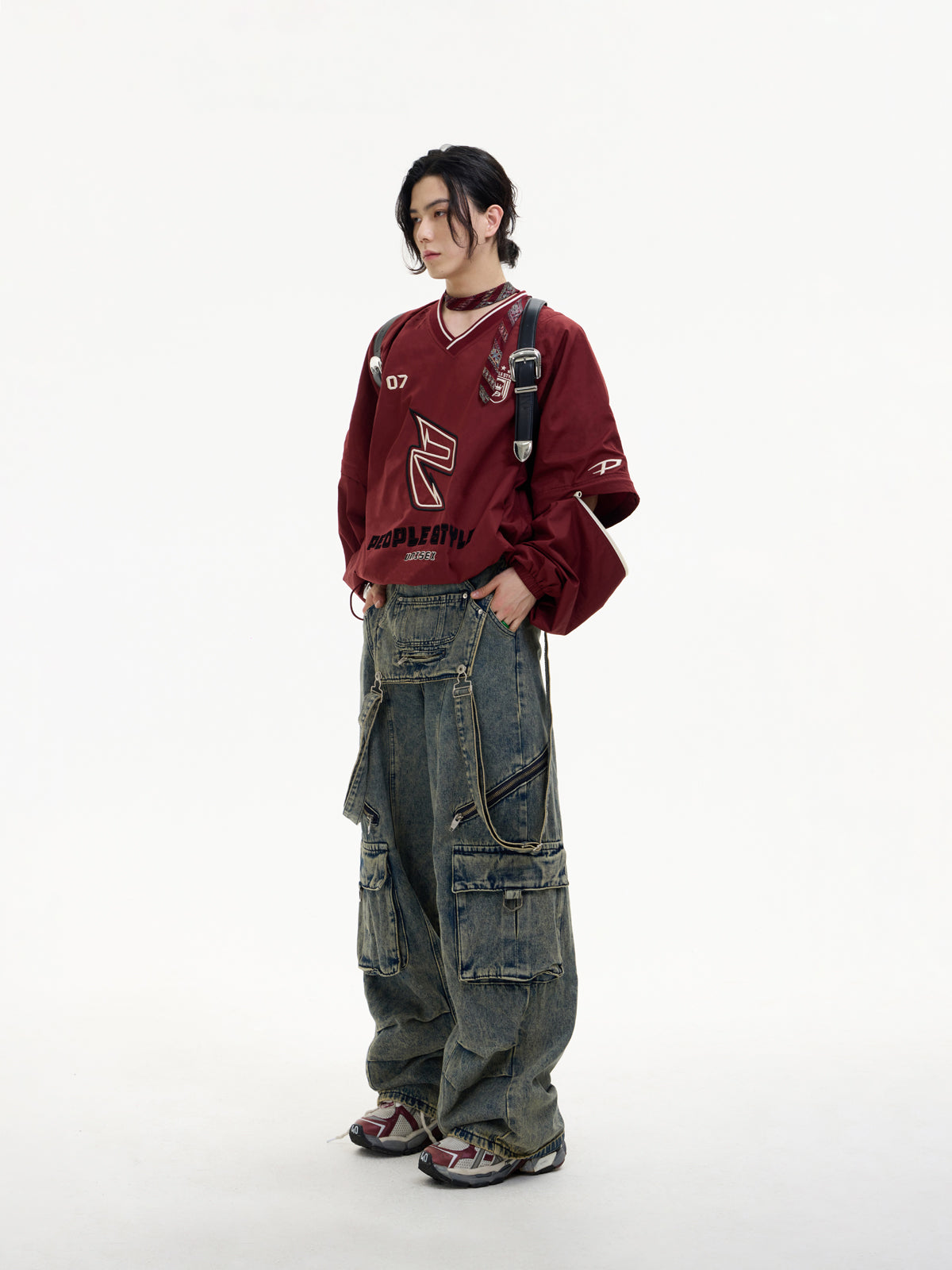 Detachable Distressed Washed Multi-pocket Salopette Pants