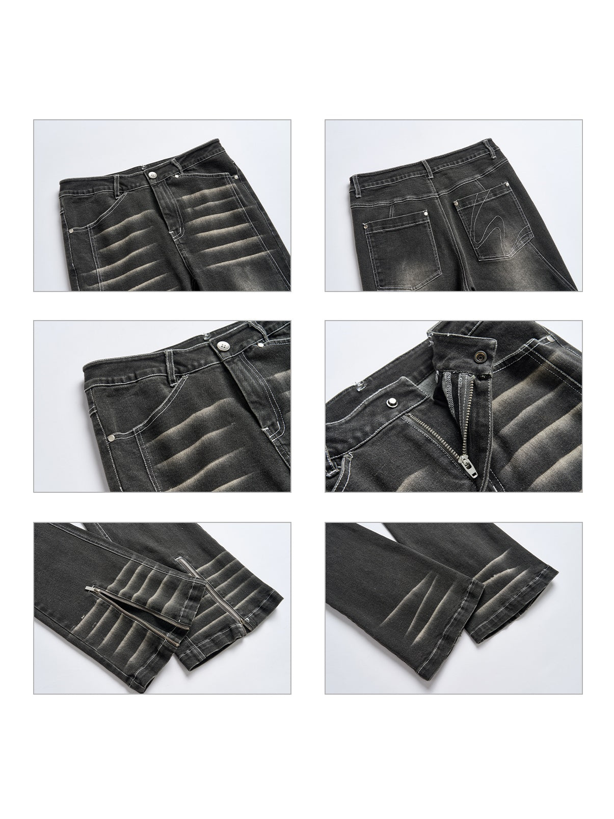 Washed Zipper Design Micro-slim Jeans