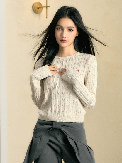 Ribbon Twist Long Sleeve Loose Knitted