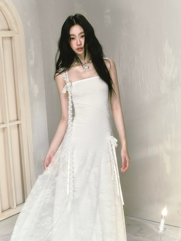 Irregular Lace Long Sling Dress