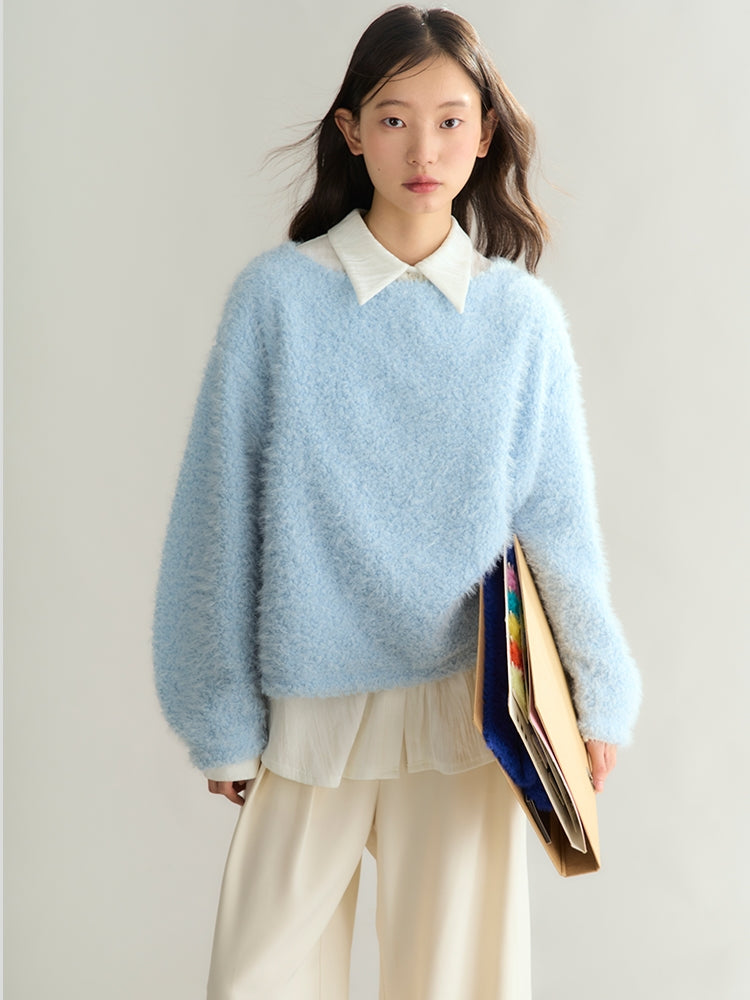 Flower-Motif Retro Sweet Loose Mohair-Knit