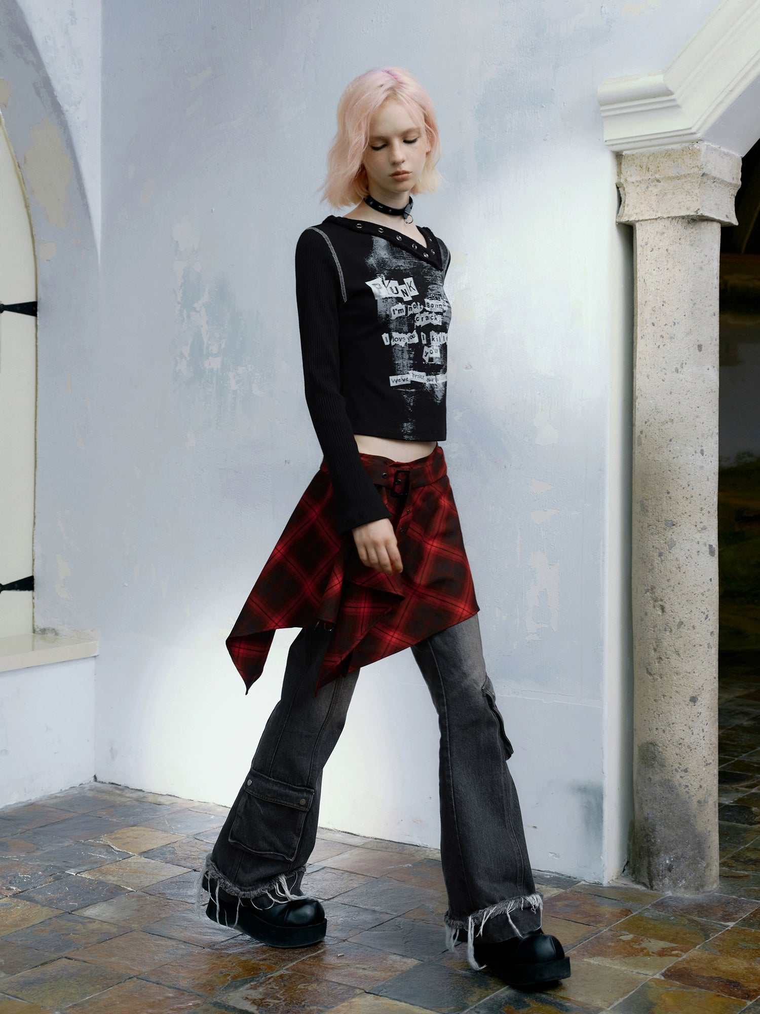 Punk Plaid Irregular Skirt