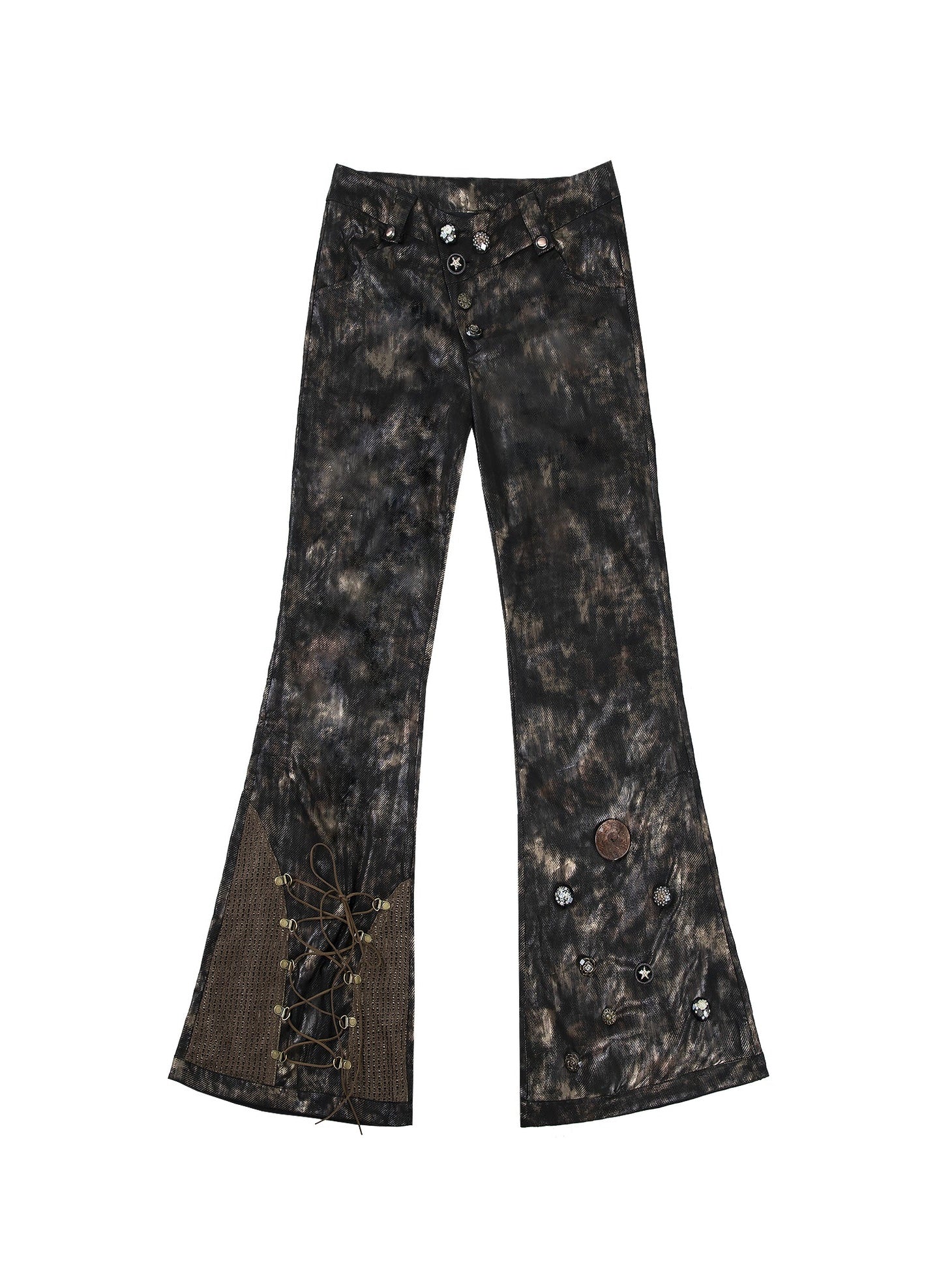 Smudged Slim Low Waist Micro Flared Pants