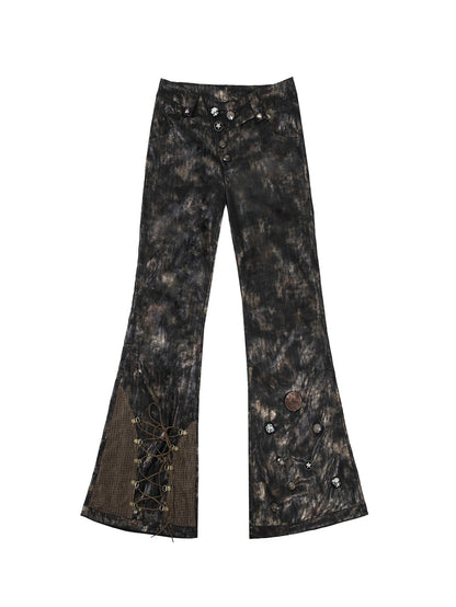 Smudged Slim Low Waist Micro Flared Pants