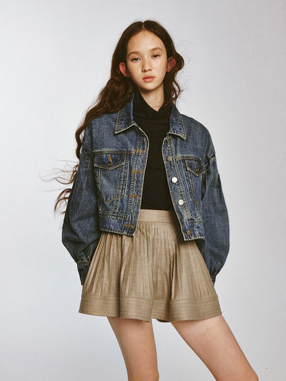 Volume Sleeve Denim Short Jacket