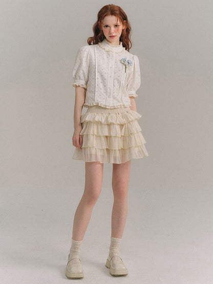 Shimmer Frill Collar Shirt ＆ Fluffy Cake Skirt