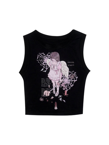 Girl Angel Print Short Tank Top