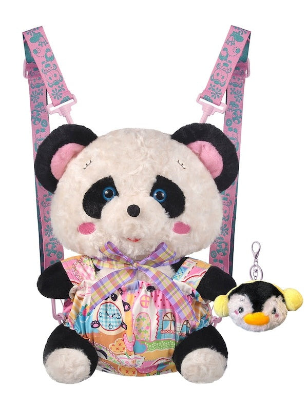 Retro Panda Plush Doll With Shoulder Strap