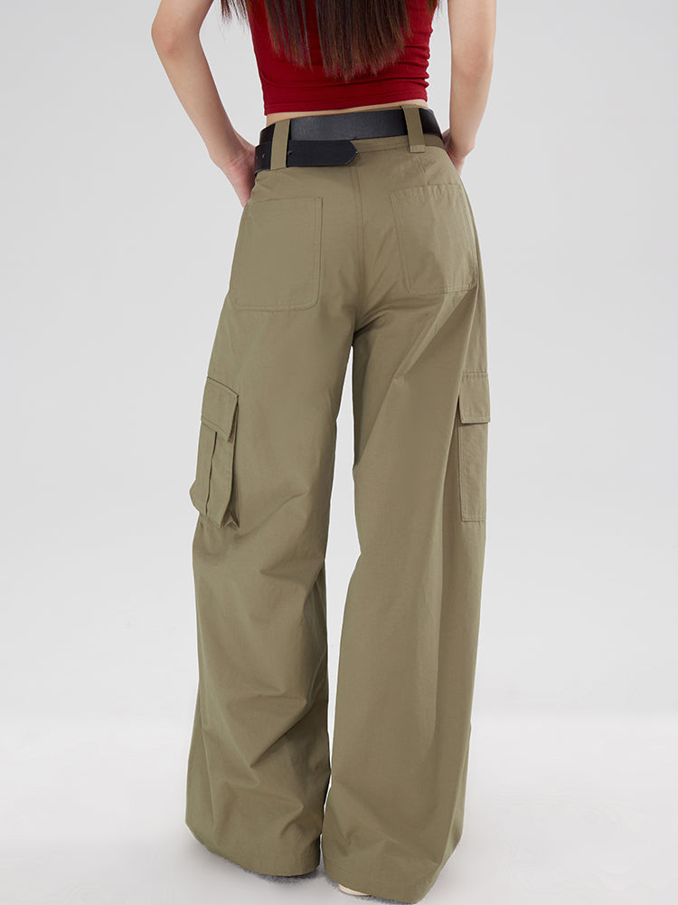 Casual Wide-Leg Side-Pocket Straight Plain Wide-Pants