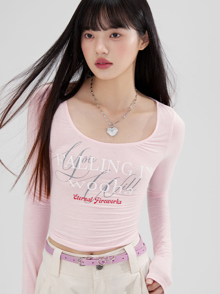 편지 짧은 csaual 슬림 로고 long-t-shirt