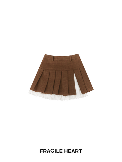 Layered Lace Girly Retro Box-Pleats Mini-Skirt