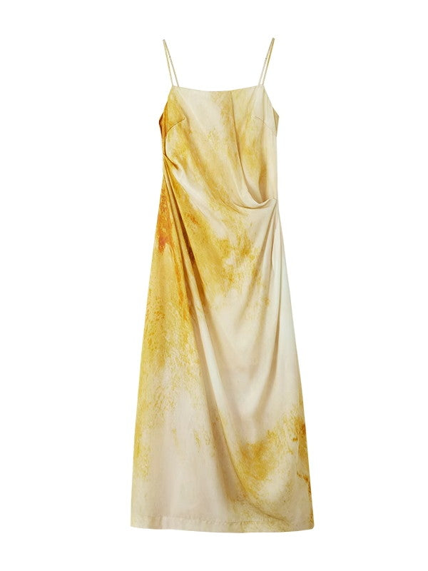 Tie-Dye Camisole Chic Drape Elegant Long One-Piece