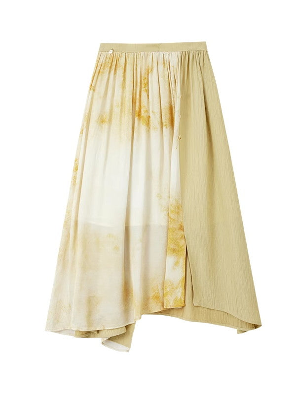 Tie-Dye Nichi Wrap Layered Natural Retro Long-Skirt