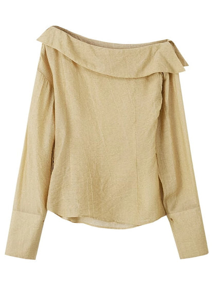 One-Shoulder Natural Slit-Sleeve Cover Chic Blouse