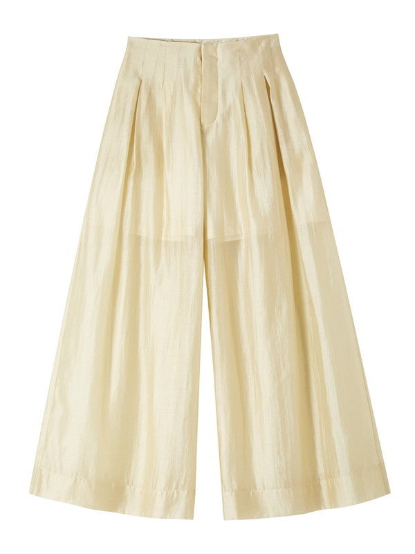 Wide-Leg Handsome Plain Straight Satin Sheer Elegant Pants