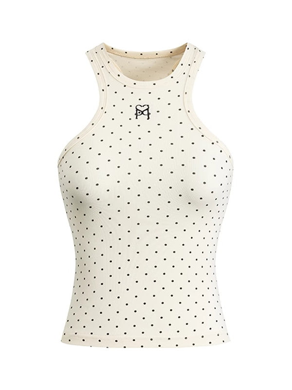 American-Sleeve Dot Plain Tops Tight Tank-Top