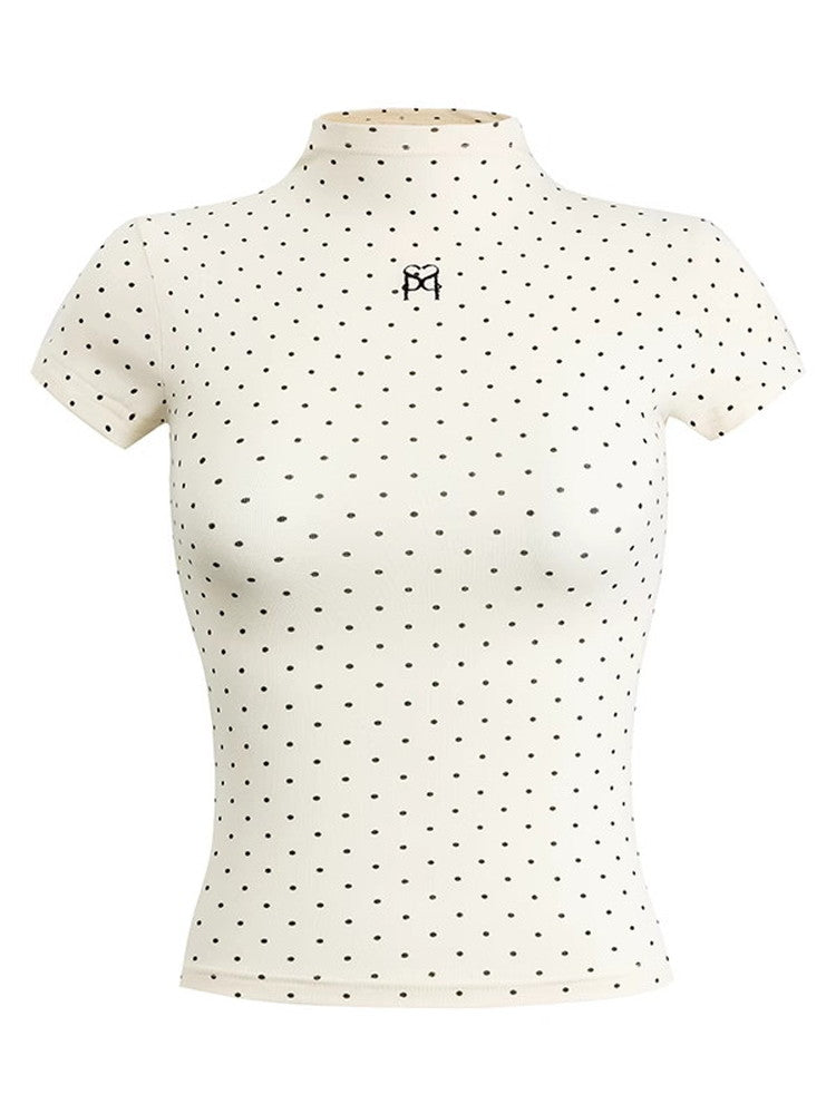 Dot Plain Thin Bottle-Neck Tight Tops