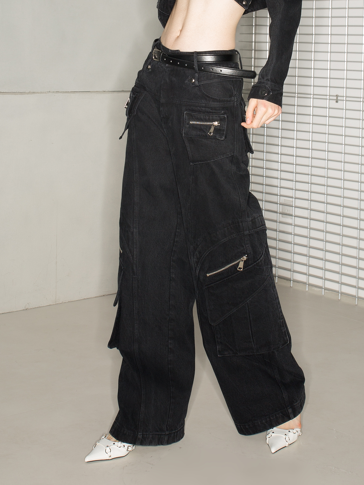 Casual Loose Zip-Pocket Wide-Pants Denim-Pants