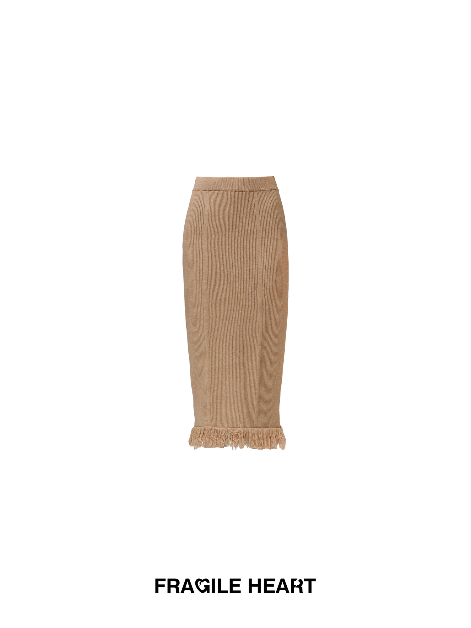 Rib-Knit Long  Tassel Plain Simple Retro Knit-Skirt