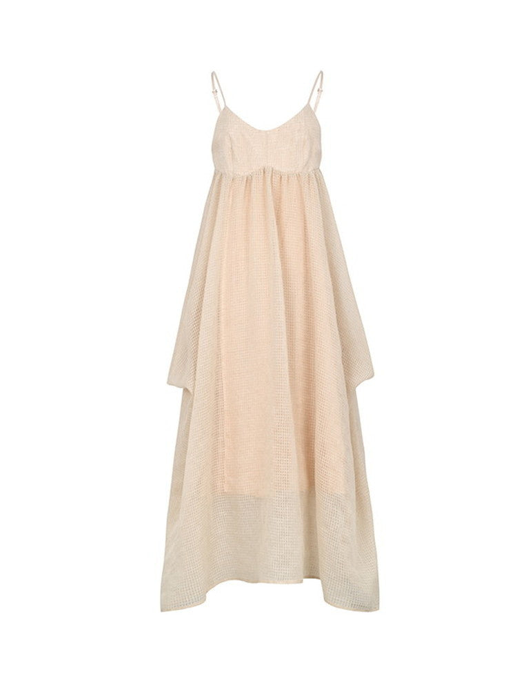 Camisole Flare Sheer Natural Long Dress